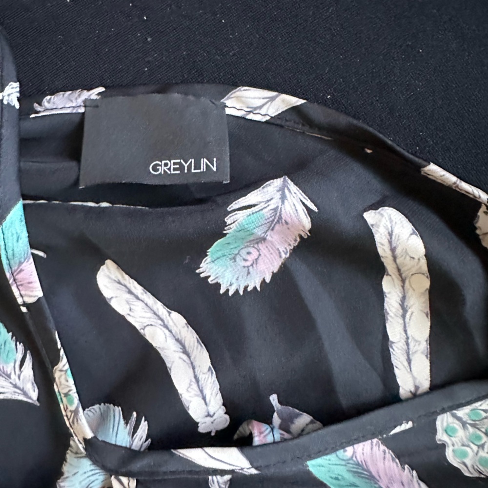 Anthropology Greylin Black Feather Print Halter Tank Top - Picture 3 of 8